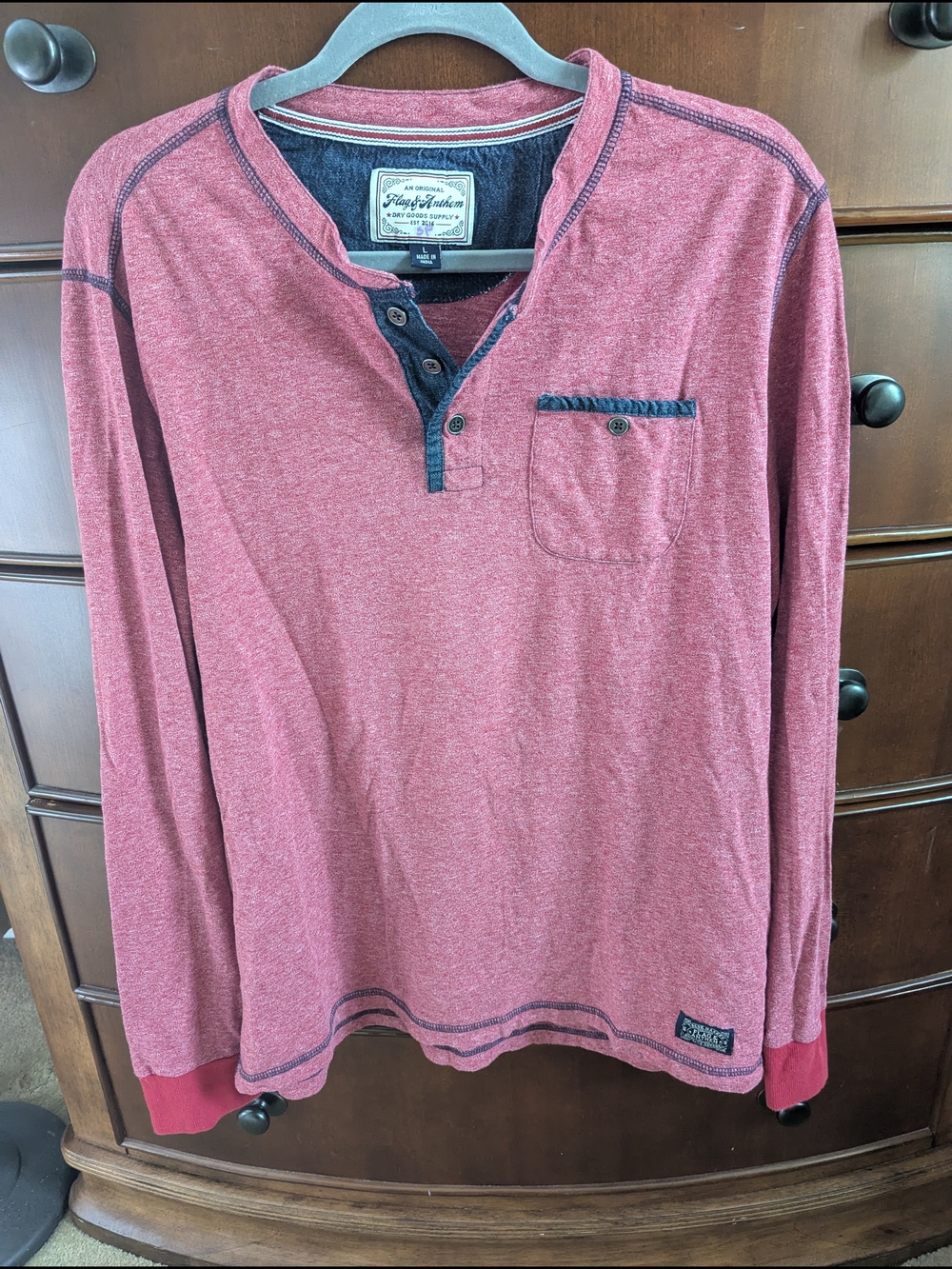 Men's Long-Sleeve Henley Shirt - Red/Blue
